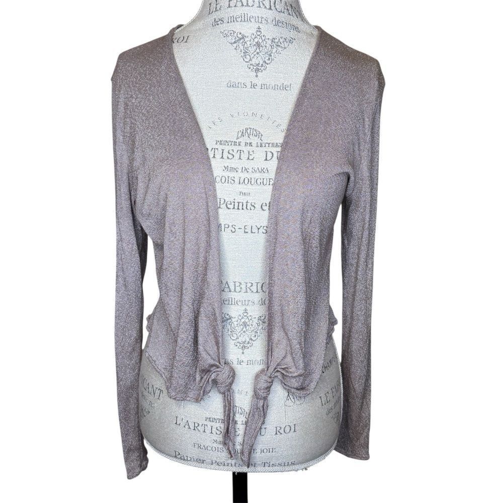 Fresh Produce Open Front Tie-Front Cardigan Taupe Size Medium